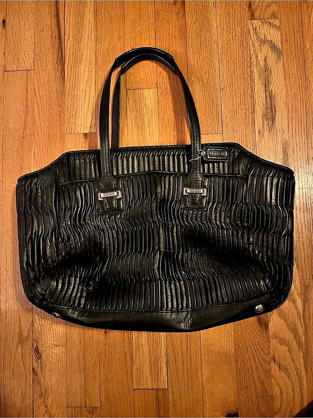 Coach Poppy Gathered Leather Tote in Black